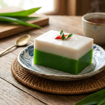 Traditional Steamed Pandan and Coconut Milk Layer Cake Talam