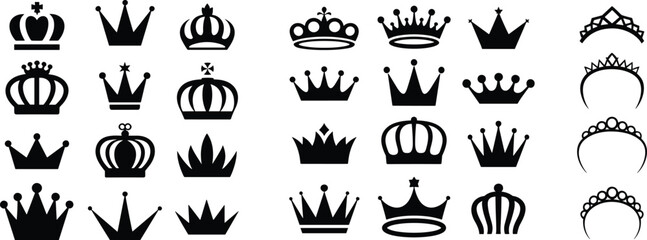 Crown and tiara silhouettes royal headwear vector art majestic design illustration monarchy symbol regal accessory graphic collection luxury heritage style © MOSTSHAHANAJ