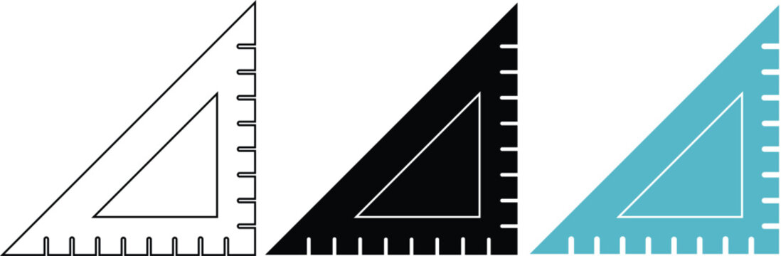 Set of geometry triangle ruler tools for education drafting design and math engineering.