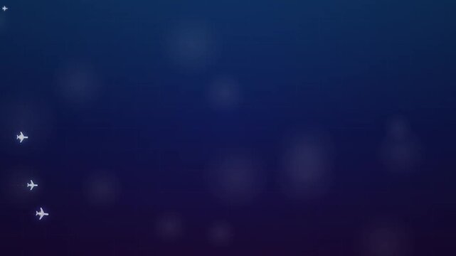 Digital illustration of three small airplanes flying against a dark blue background with grid and bokeh light effects.