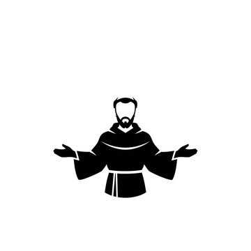 Monk with open arms silhouette.