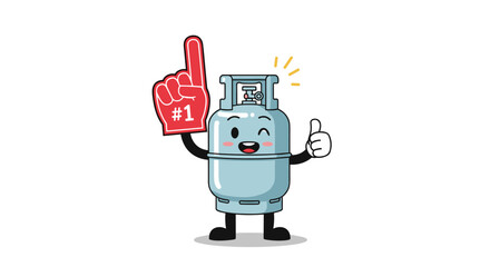 Fototapeta premium Cute gas cylinder character wearing a number one foam finger and giving a thumbs up in a cheerful mascot style.