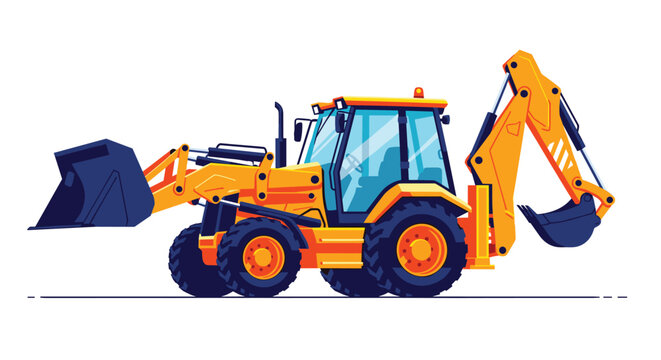 Heavy industrial tractor with a front loader and backhoe attachment used for various construction and excavation tasks.