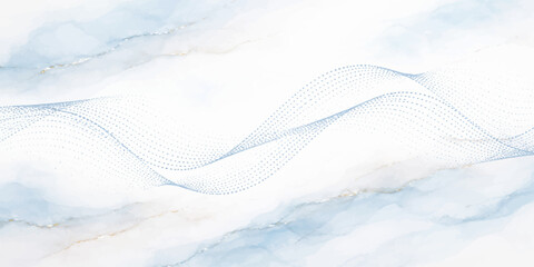 Abstract blue background with flowing waves creates a frozen winter landscape texture featuring white frost patterns and icy mountain peaks under a cold seasonal sky © Sayid