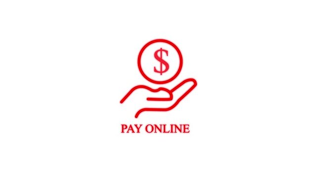 pay online button animation with hand holding dollar sign on white background online payment finance transaction concept 4k motion graphic