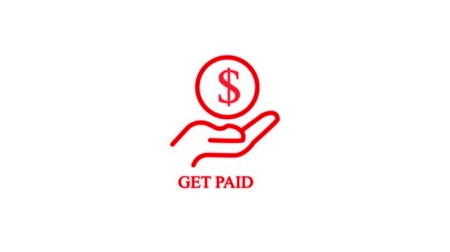 get paid button animation with hand holding dollar sign on white background online payment finance transaction concept 4k motion graphic