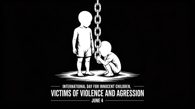 Two children chained together, victims of violence concept