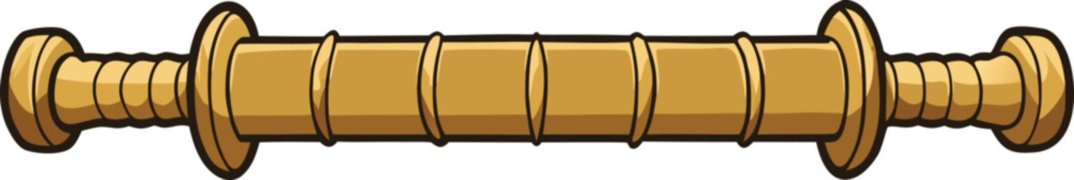 Decorative gold metal horizontal handle bar with symmetrical rounded ends and ribbed textures set.