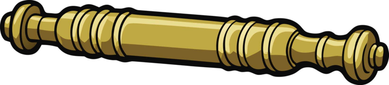 Vintage golden metal door handle illustration with classic ornamental design details and textures.