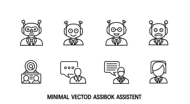 Minimal vector robot assistant icons with artificial intelligence customer service assistant automation technology computer software application