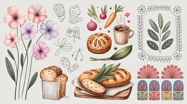 set of spring flowers,Set of spring flowers, Collection of colorful spring blossoms isolated on white, Spring flower bouquet assortment illustration, Blooming spring flowers botanical set, Tulips dais