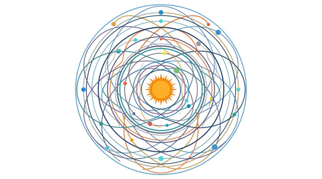 Colorful abstract geometric pattern with concentric circles and sun