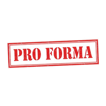 Bold red pro forma stamp with distressed font style