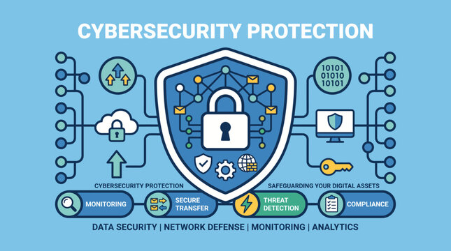 Cybersecurity protection padlock icon shield.