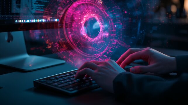 Futuristic cyber defense system with encrypted data core visualization