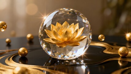 Obraz premium Crystal sphere with golden lotus flower