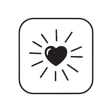 Heart icon, love symbol, black line art, glowing heart, square button
