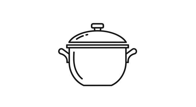 Simple Line Art Icon of a Cooking Pot with Lid and Handles