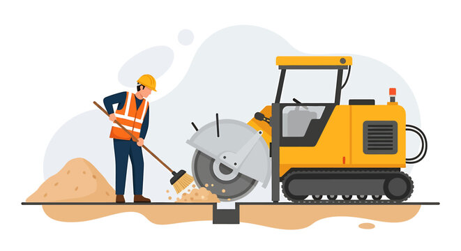 Construction worker operating heavy machinery on a building site.