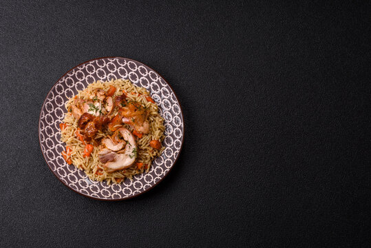 Kabsa or mandi, an Arabic dish with rice and chicken, salt, and spices. Kabsa or mandi