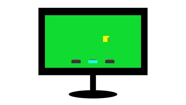 Retro pixel loading animation displayed on a black computer monitor with a green screen background.