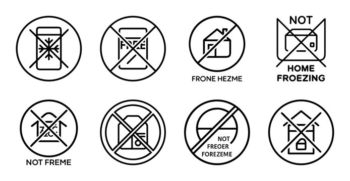 Set of eight warning and prohibition icons - Simple set of eight vector icons showing various warning and prohibition symbols for safety signs, instructions, and notices.