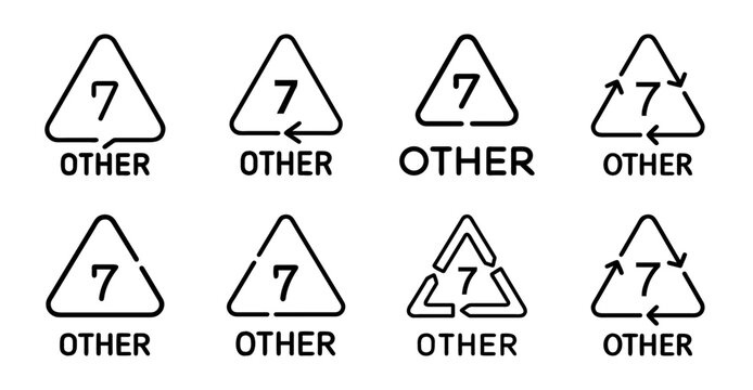 Number seven icons with other symbol variations - Minimalist vector icons showing number seven in different styles, paired with triangle other symbols for comparison.