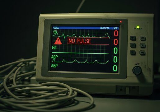 Medical ECG Heart Rate Monitor Displaying No Pulse Warning Message in