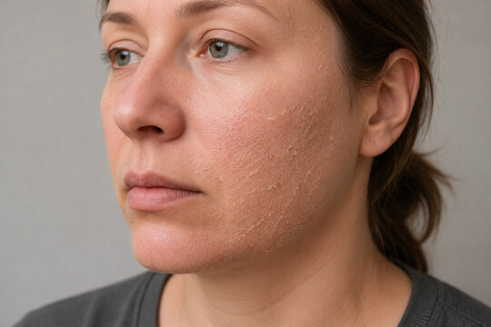 Woman with Dry Sensitive Skin and Facial Peeling Condition