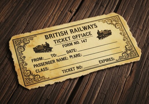 Vintage British Railways Steam Train Ticket on Dark Rustic Wooden Back