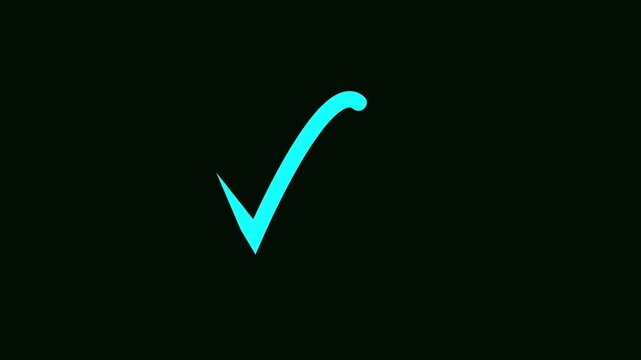 Hand-drawing oval frame cyan Check mark sign animation.