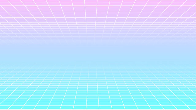 水色とピンクの、ゆめかわグラデーション3Dグリッド背景 横長 16:9