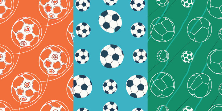 Seamless pattern with soccer balls in various colors