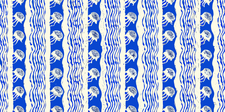 jellyfish pattern seamless blue and white textile design