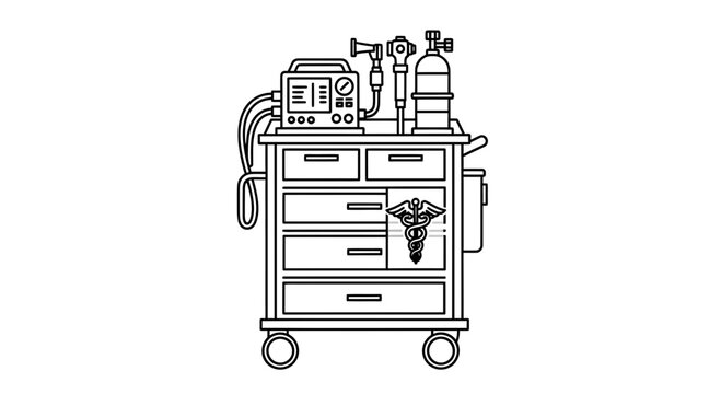 Medical Cart with Equipment and Caduceus Symbol