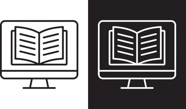 Open book on computer monitor icon