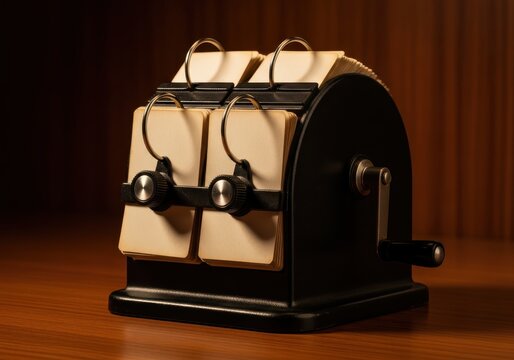 Vintage Rotary Card File Organizer on Wooden Desk for Business Contact
