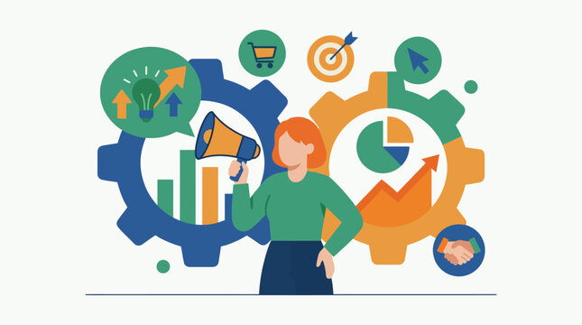 Businesswoman with graphs and charts.