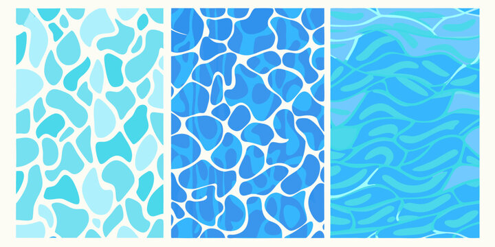Water surface patterns realistic blue wave textures seamless vector illustration