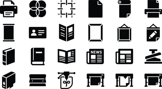 Collection of diverse printing and graphic design icons for creative projects