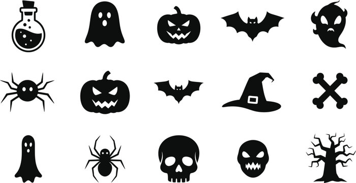 Halloween icon set spooky symbols for october 31st celebrations and designs