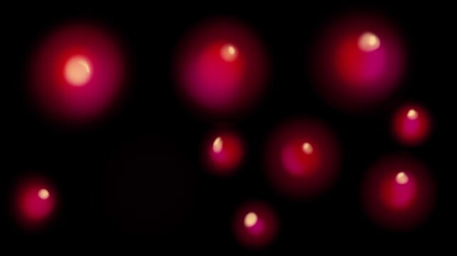 Animation of popping red pimples on a black background. Bad skin effect for overlay on skin. 2D pimples with white pustules. Acne treatment effect.