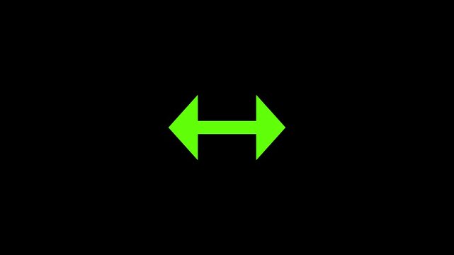 Two headed green arrow expanding and contracting on dark surface.4k