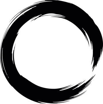 A minimalist black ink brush stroke enso circle symbol on a clean solid white background surface