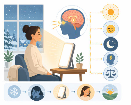 Seasonal affective disorder light therapy illustration