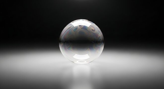 Shiny clear glass ball on a dark background