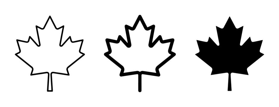 Canadian Maple Leaf Icons, Outline and Silhouette, Vector Graphics for National Symbols