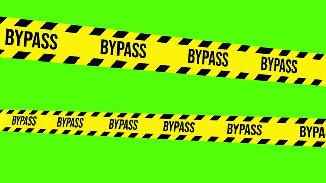 Caution Tape and Safe Passage: A striking display of yellow caution tape, emblazoned with the word BYPASS, stretches across a vibrant green background, creating a visual statement.