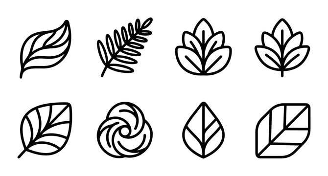 Organic Leaf Icons, Nature Vector Elements, Botanical Line Art Symbols, Eco-friendly Design Assets