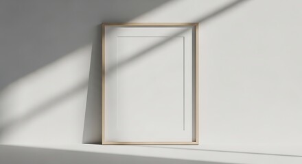 Fototapeta premium Golden picture frame on white wall with sunlight